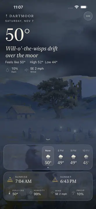 Foggy Dartmoor with will-o'-the-wisps and the expanded forecast